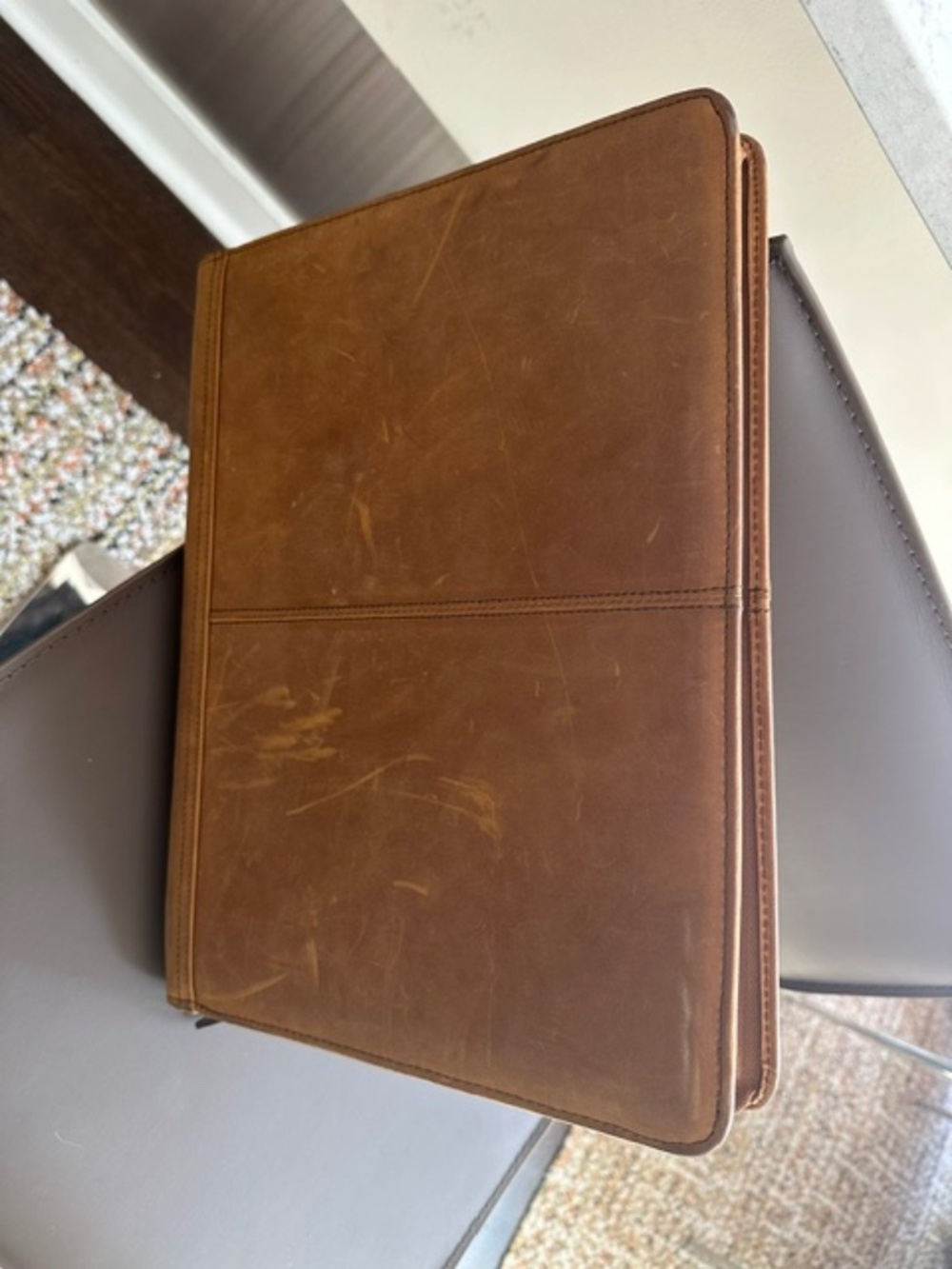 Tan Leather Portfolio-Good condition (holds IPad & small computer)